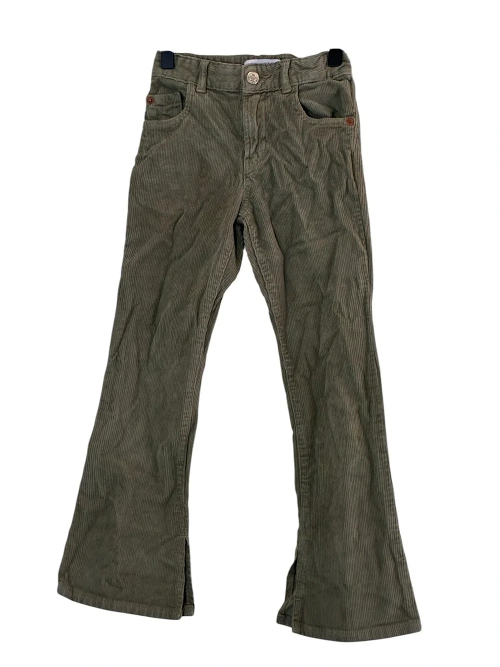 Zara | Green flare leg corduroy pants adjustable waist girls size 8